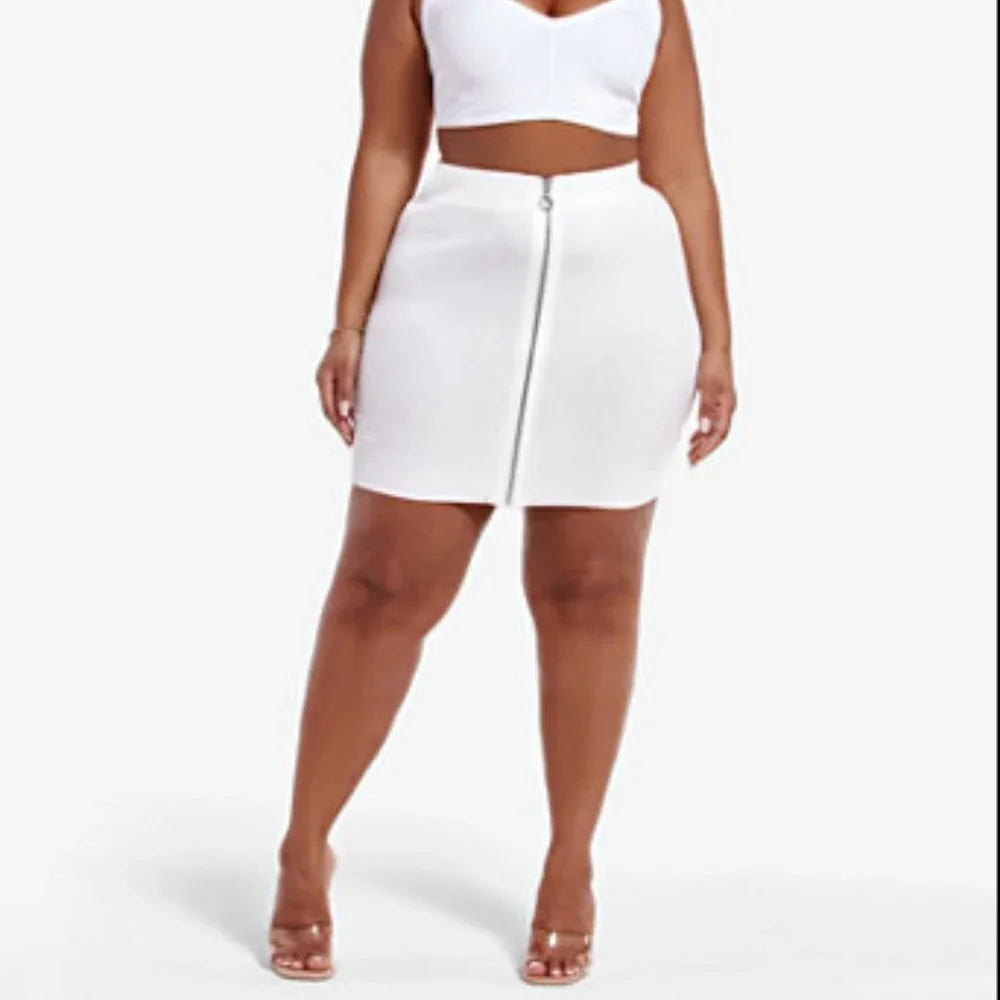 #2❤️/1❤️NWOT MINA RIBBED KNIT ZIP FRONT MINI SKIRT - Picture 3 of 5